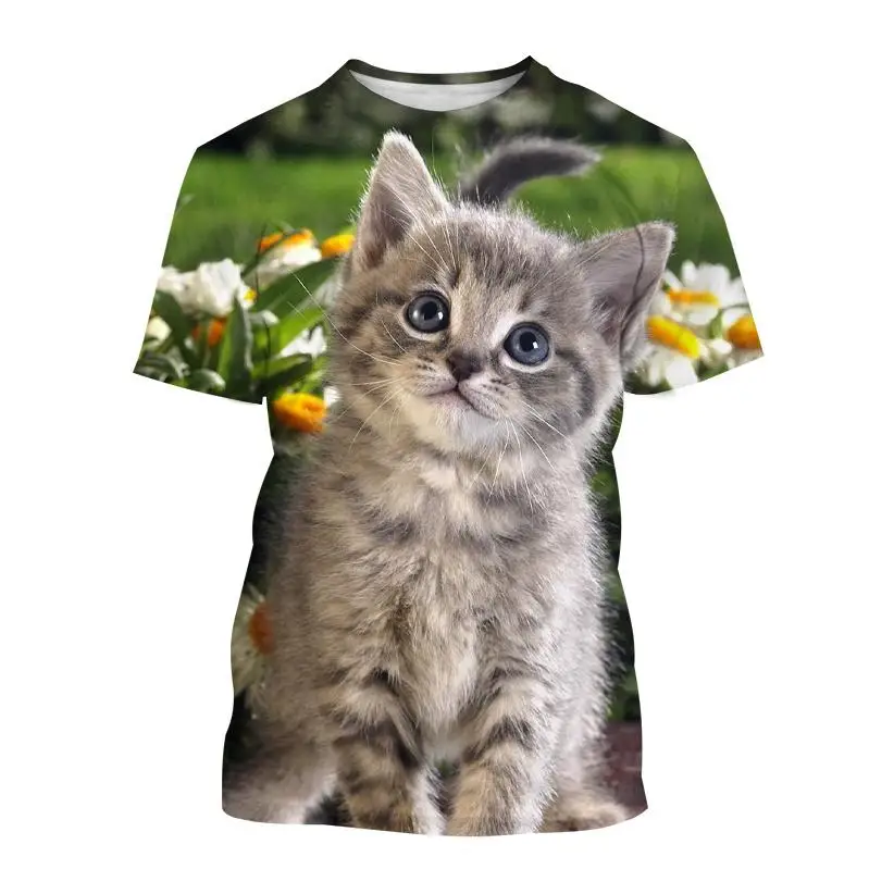 

Летняя 3d футболка с рисунком животного кота для мужчин и женщин, детская повседневная футболка с круглым вырезом в стиле Харадзюку, футболки оверсайз