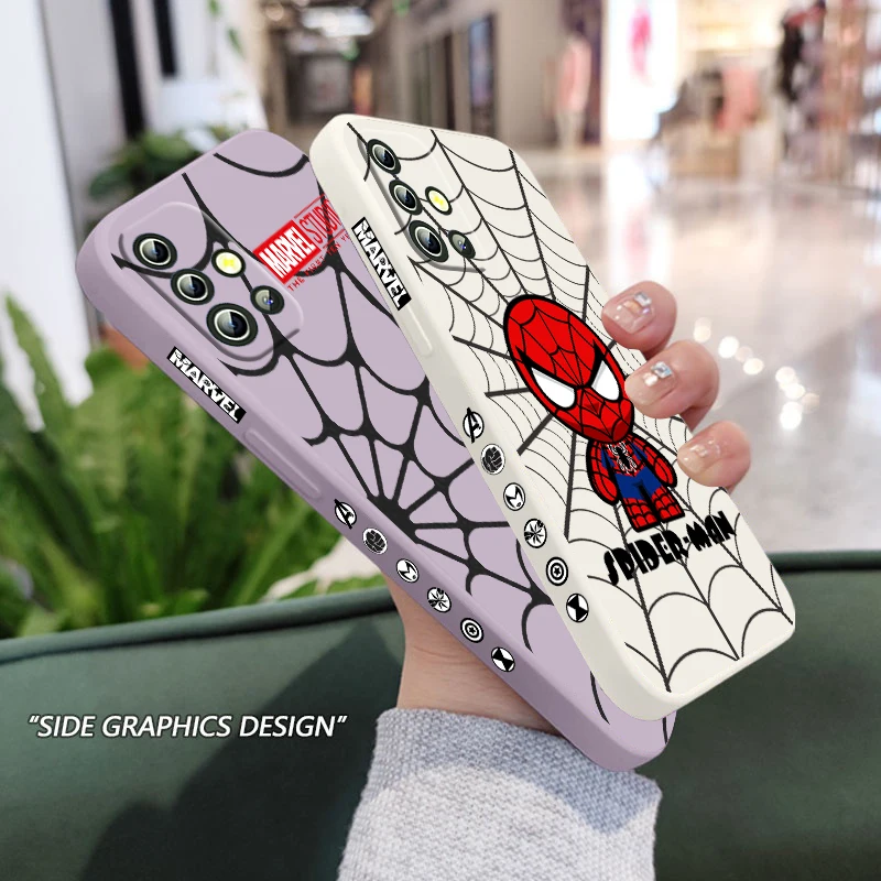 

Marvel Hero SpiderMan Cool For Samsung A04 A71 A51 A42 A41 A31 A32 A21S A12 A11 4G 5G Liquid Left Rope Phone Case