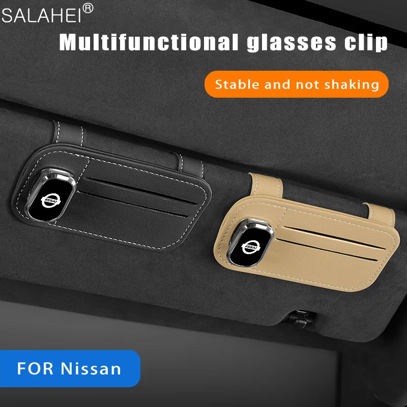 

Leather Car Sun Visor Storage Pocket Glasses Holder Clip For Nissan Qashqai J11 Patrol Juke Tiida Almera X-Trail T32 Teana Rogue