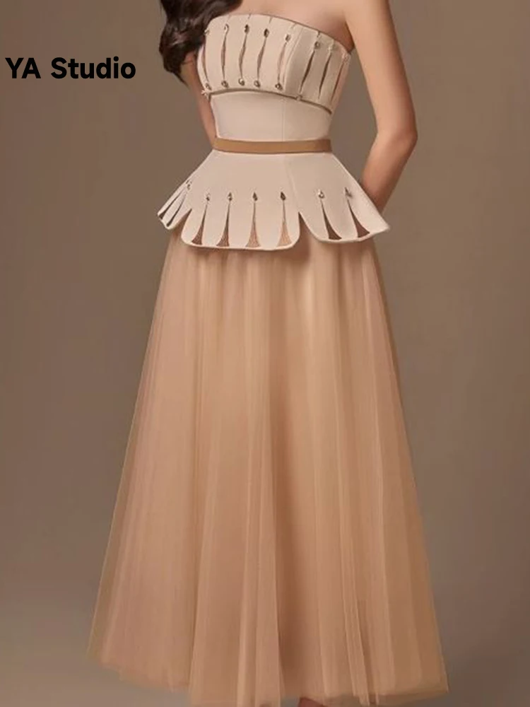 

[YA Studio] Design New Embroidered Bra Panel 100 Pleated Mesh Dress 2023 Summer Fashion