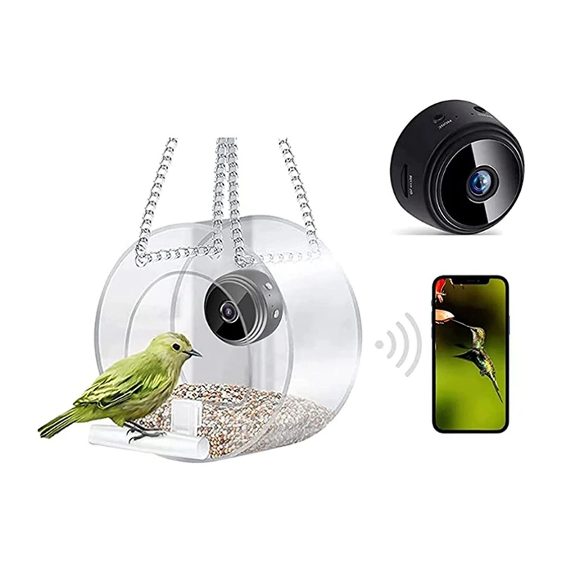 

Smart Bird House Pet Feeder Acrylic With Camera Home Pet Bird Feeder Transparent 1080P HD Easy Installation