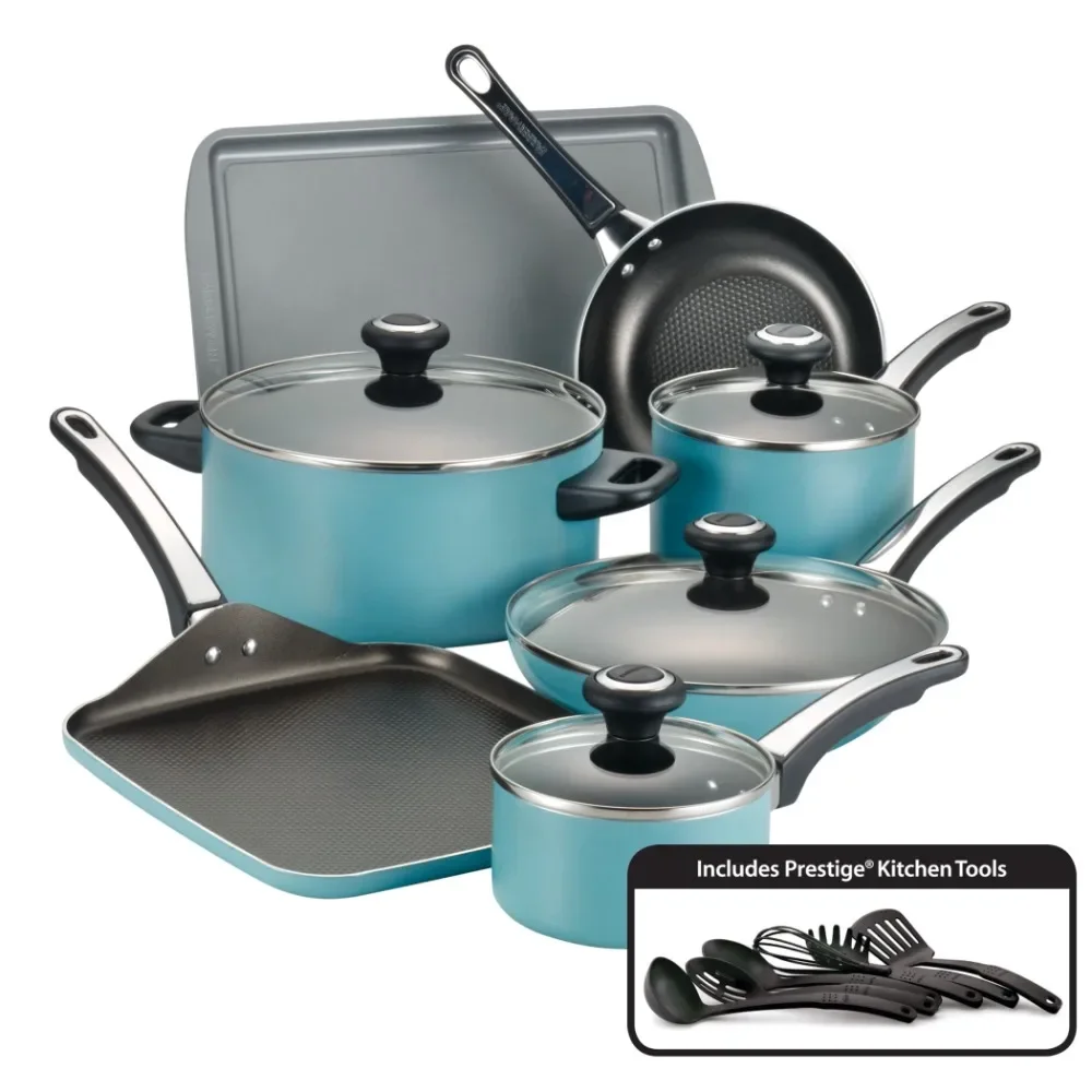 

Farberware High Performance Nonstick Aluminum Cookware Set, 17-Piece, Aqua
