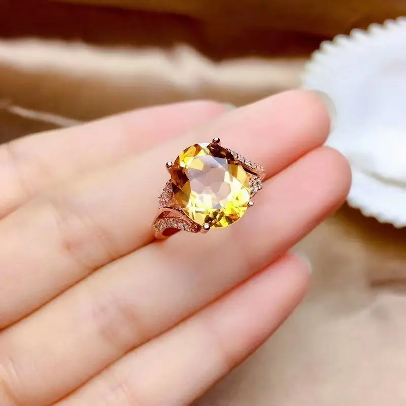

Natural citrine ring female S925 sterling silver fashion personality lucky topaz open ring simple style