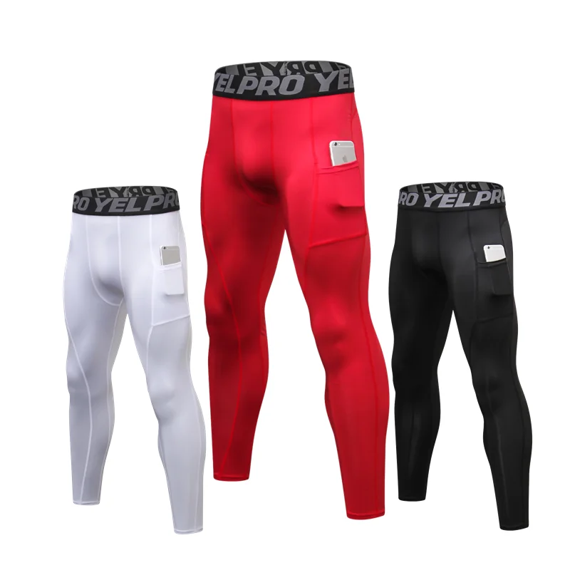 

Men's Compression Tights PRO Fitness Running Tight Trousers Sports Leggings with Phone Pocket