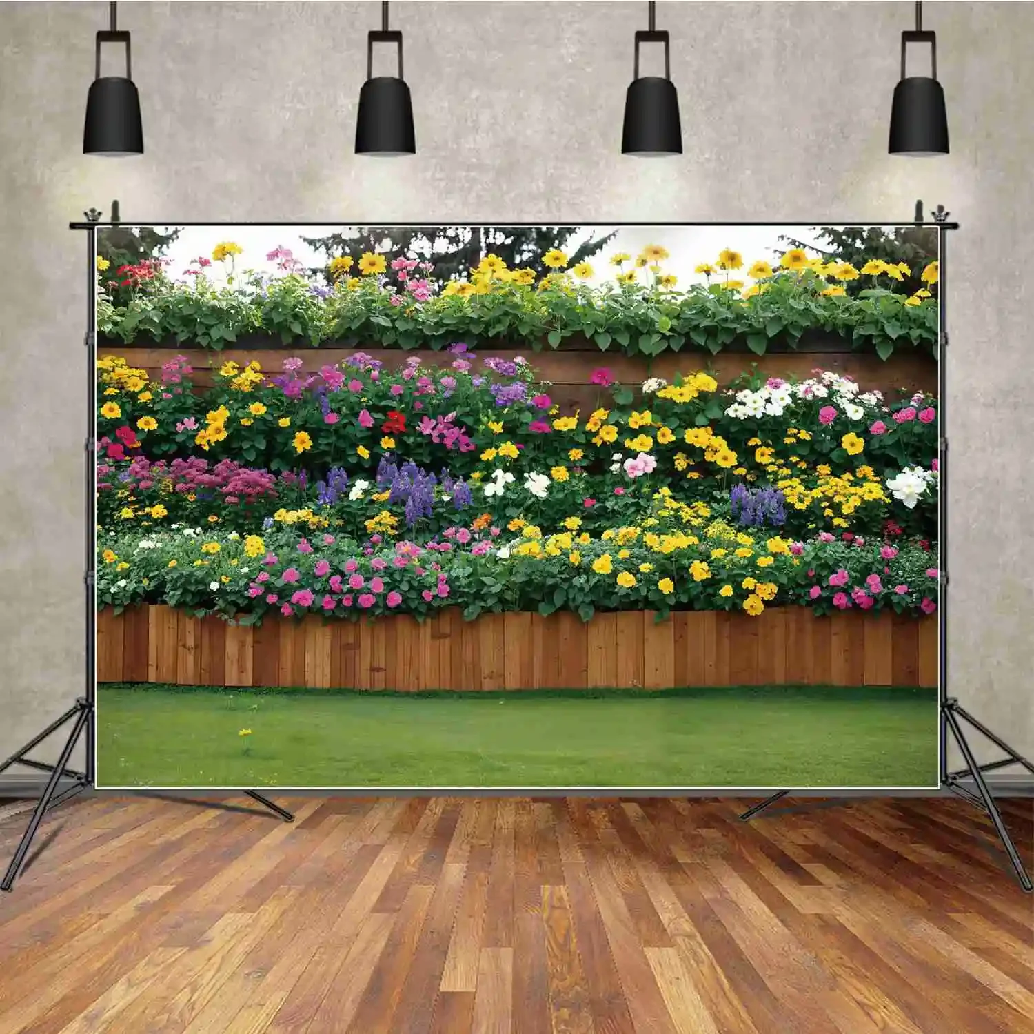 Фоны для фотосъемки с изображением цветущих цветов весеннего сада забора стены