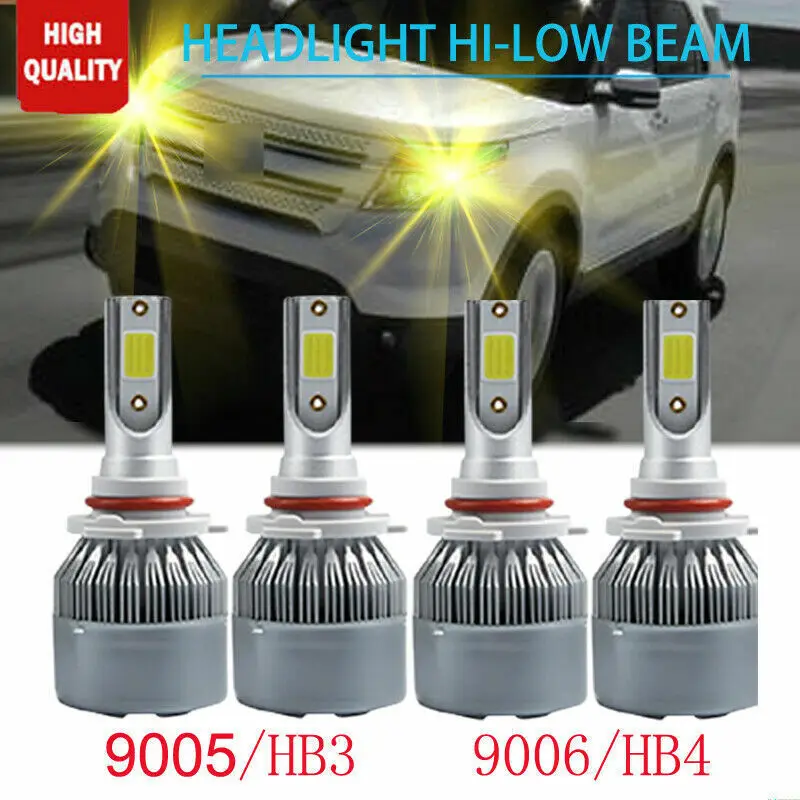 

4x 3000K 9005 9006 LED High Low Beam Headlight For Ford Explorer 2002-2005