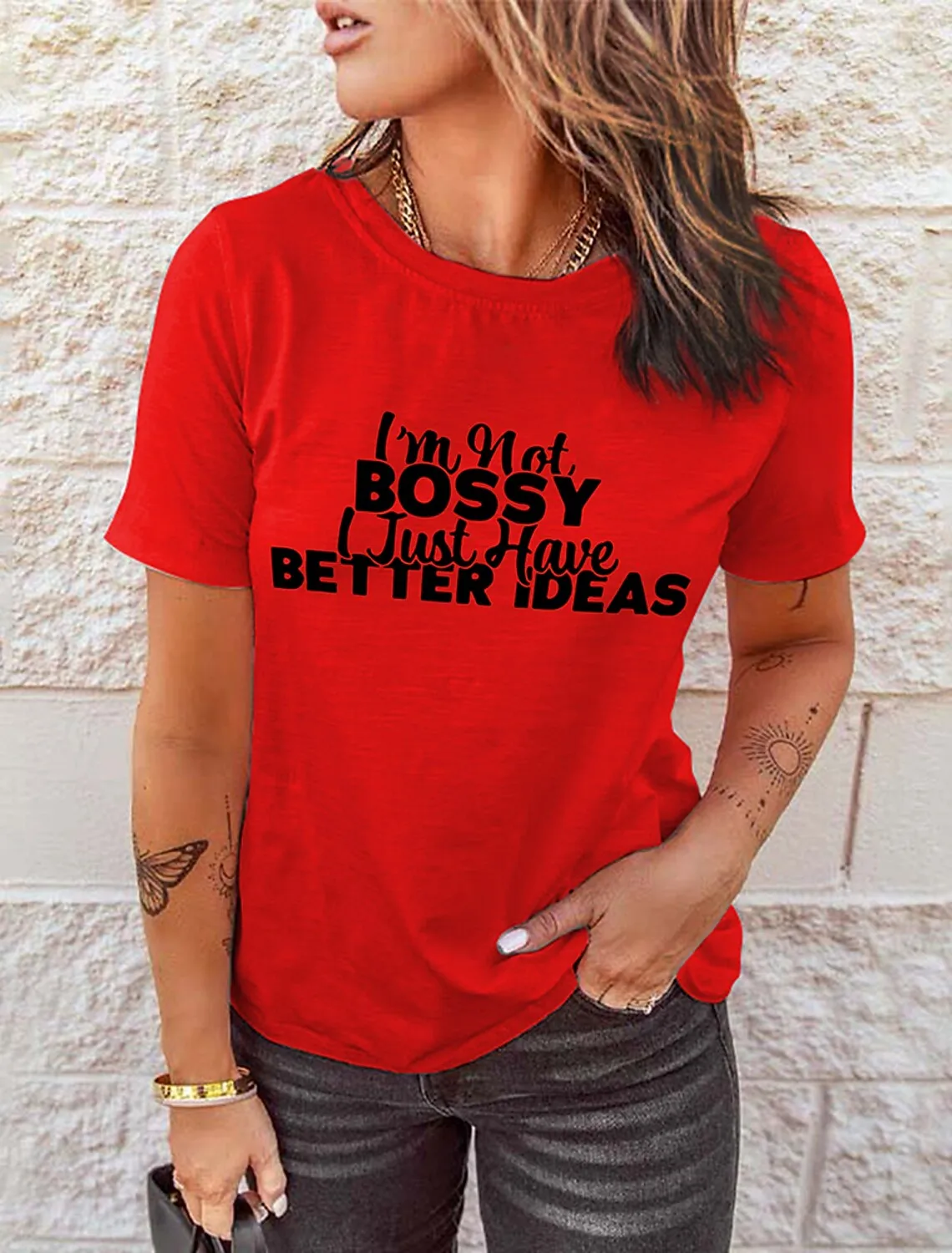 

Women's T shirt Tee Funny Short Sleeve Casual Weekend Basic Round Neck Regular Cotton I‘m Not Bossy I Just Have Better Ideas