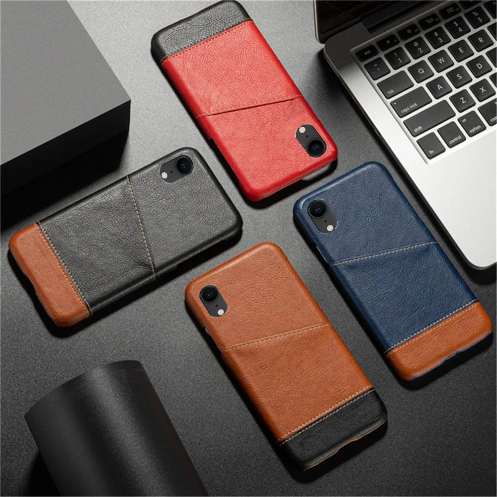 

Slim Case For iPhone XR X R 6.1" inch Mixed Splice PU Leather Card Slots Cover For iPhone XR Case A2105 A1984 A2107 A2108 A2106