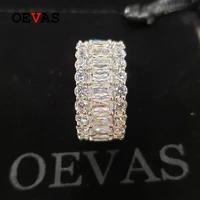 oevas solid 925 sterling silver wedding rings for women sparkling 3 rows full high carbon diamond engagement party fine jewelry