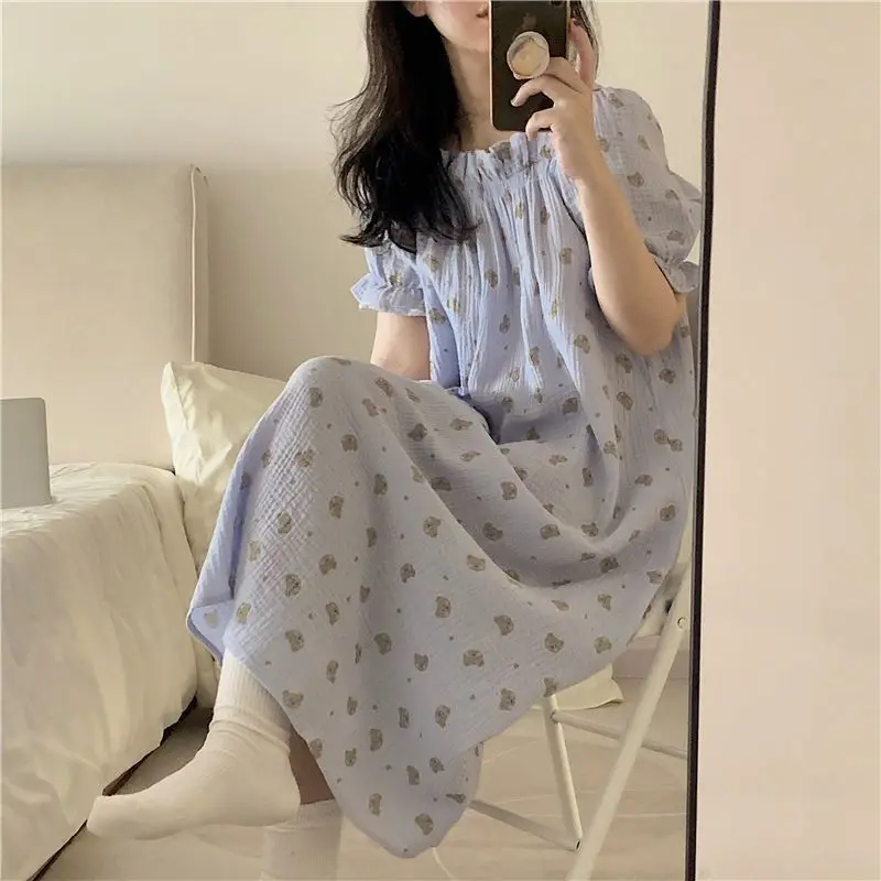 

Nightdress Women's Pajamas Print Cute Summer Dress Pyjama Pijama Sexy Sleepwear Long Dresses Custom Wedding Bathrobe Homewear