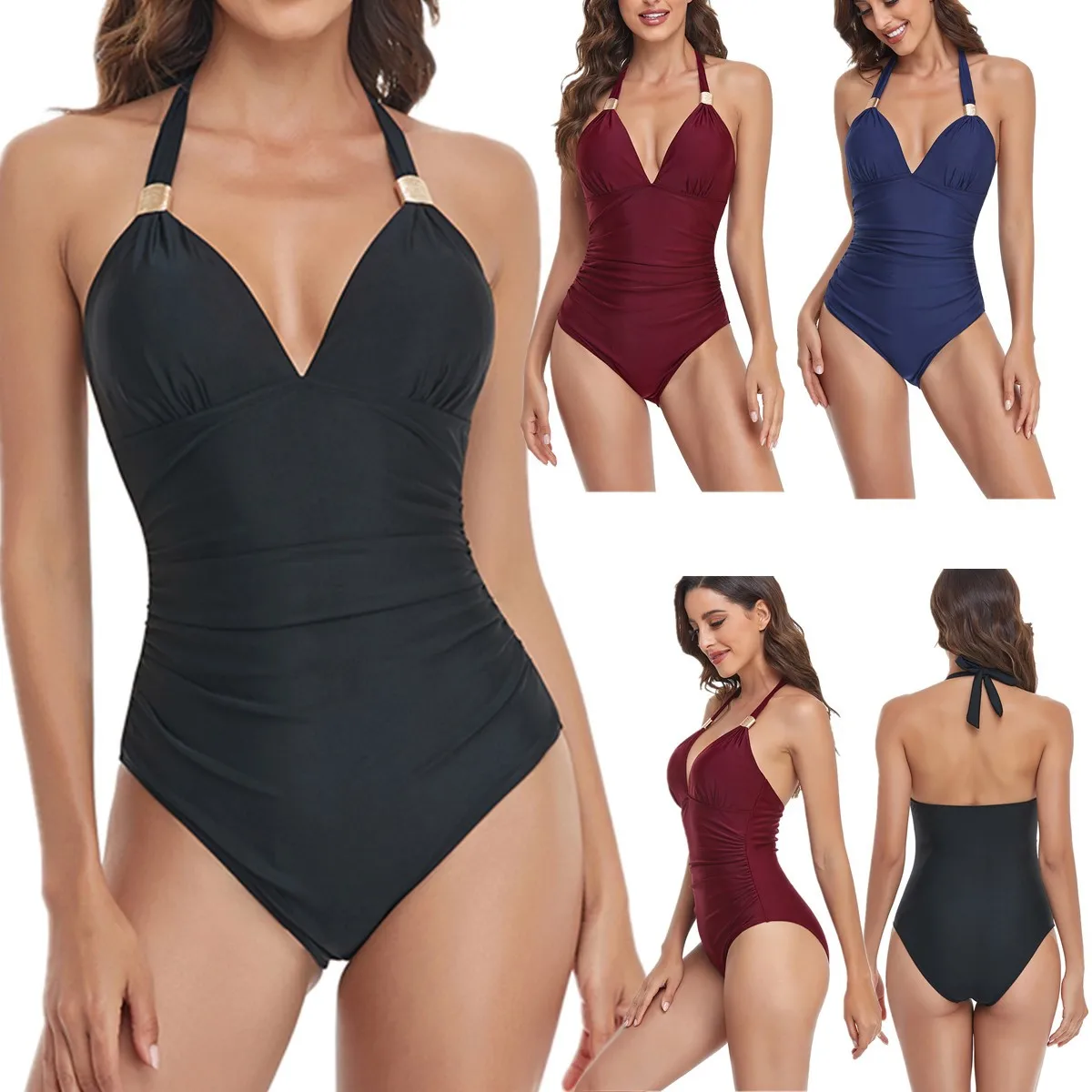 

New V-Neck Black Tight One Piece Swimsuit Feminine Backless Single Bikini Swimwear 2022 New Beach Swimwear Beachwear