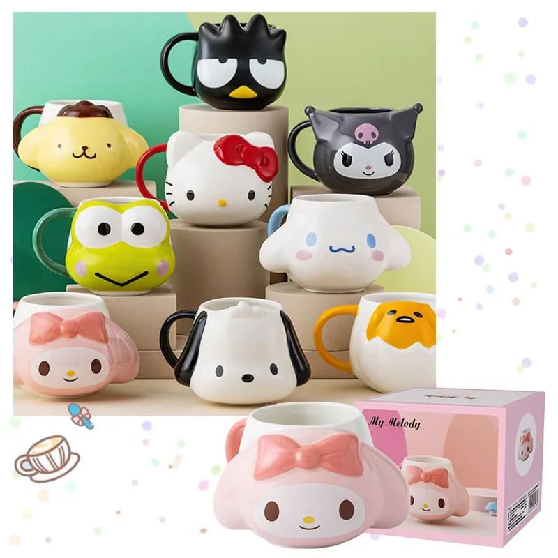 

Cartoon Anime Kt Cat Cinnamoroll My Melody Purin Dog Kuromi Children's Ceramics Drink Water Cup Kawaii Cute Embossed Mug Gift
