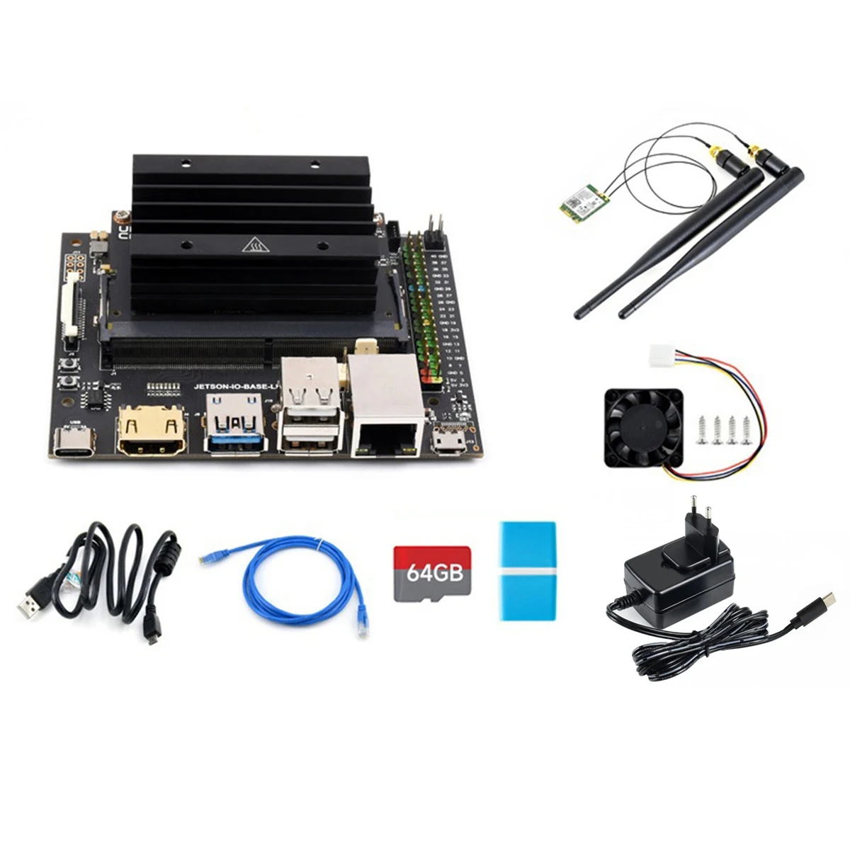 

For Jetson Nano Lite DEV Kit (4G)+Jetson Nano Module+64G SD Card+CardReader+Network Cable+Fan+Network Card+Power-EU Plug