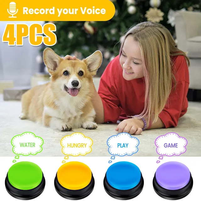 4Pcs Dog Button Pet Communication Button Pet Training Buzzer Battery Operated Recordable Small Clear Talking Button Portable Dog 1