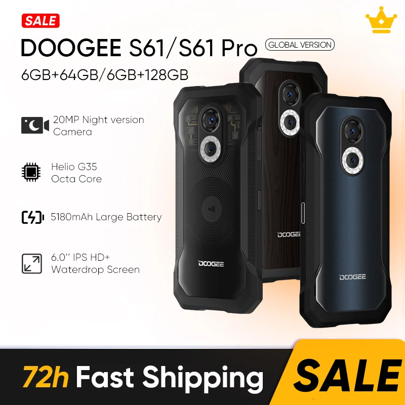 DOOGEE S61 смартфон с 5 5-дюймовым дисплеем восьмиядерным процессором Helio G35 20 МП 6 0 мАч