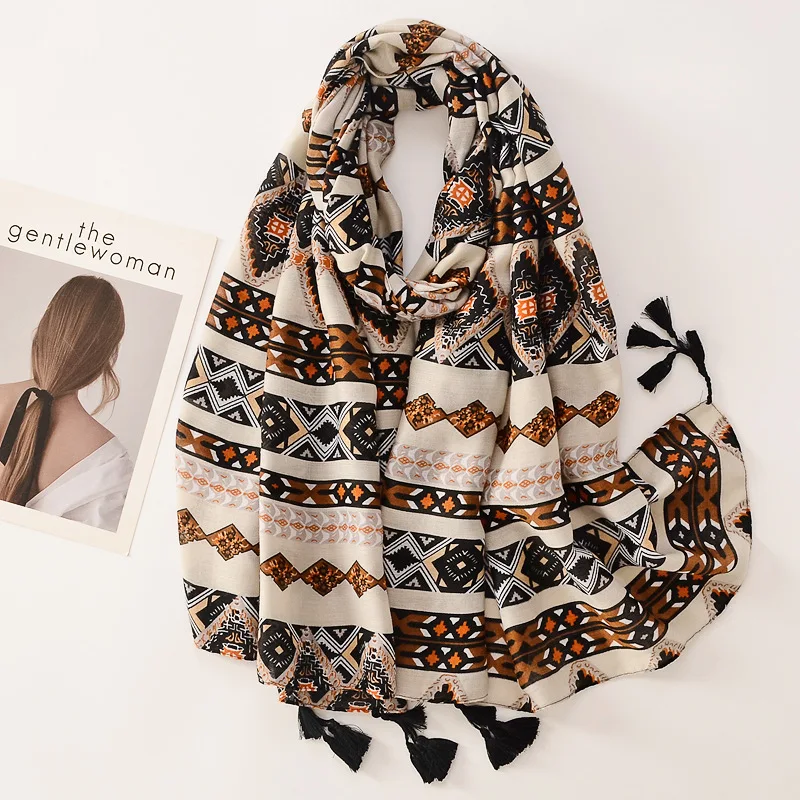 Эксклюзивный брендовый шарф для женщин, мягкий хлопковый платок с подвесками, вискозная мусульманская хиджаб, пляжное полотенце бохо, женская бандана головной платок.