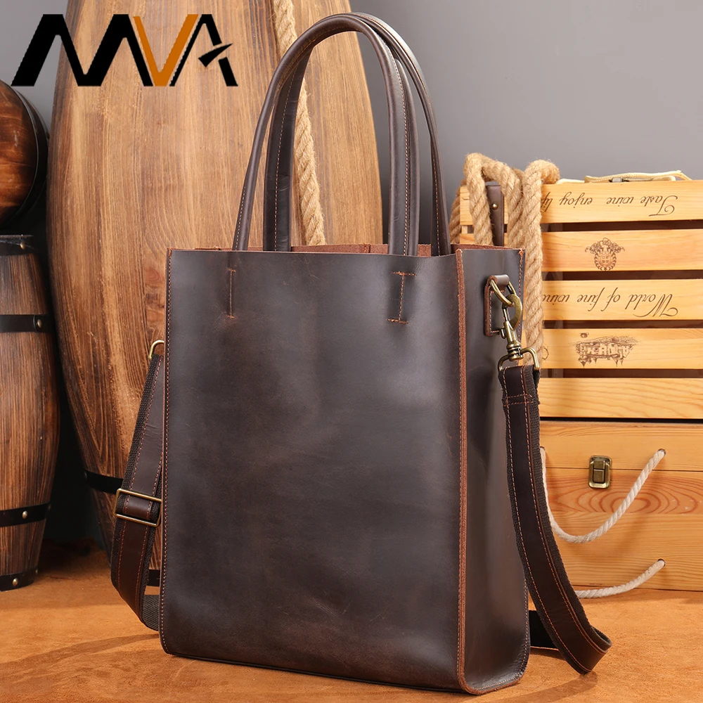 MVA Men's Tote Bag Large Capacity Male Leather Handbag Shopping Bag Men Shoulder Bag 14" Computer Bags Retro Father's Day Gift