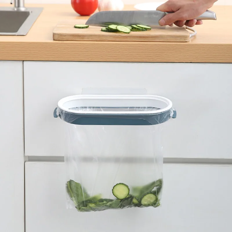 

Hangable Garbage Bag Holder Portable Kitchen Racks Home Wall Mounted Trash Can Hanger Cleaning Tool Kitchen Organizer