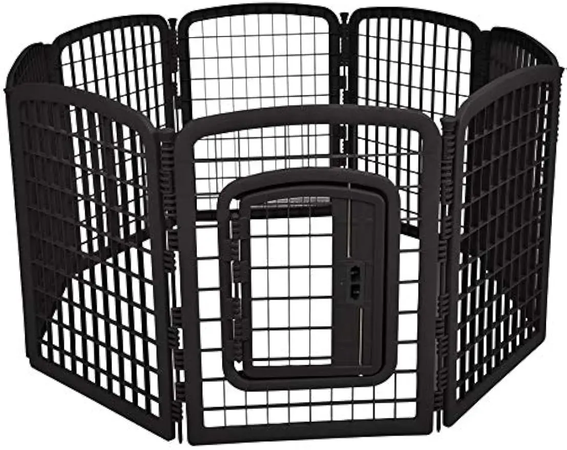 

Amazon Basics 8-Panel Plastic Pet Pen Fence Enclosure With Gate - 64 x 64 x 34 Inches Black dog cage