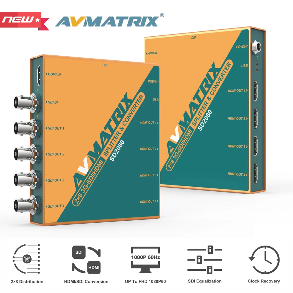 AVMATRIX SD2080 Профессиональный широковещательный 2x8 разветвитель и SDI HDMI видеосигналы перекрестный преобразователь для аудио видео пост-производства