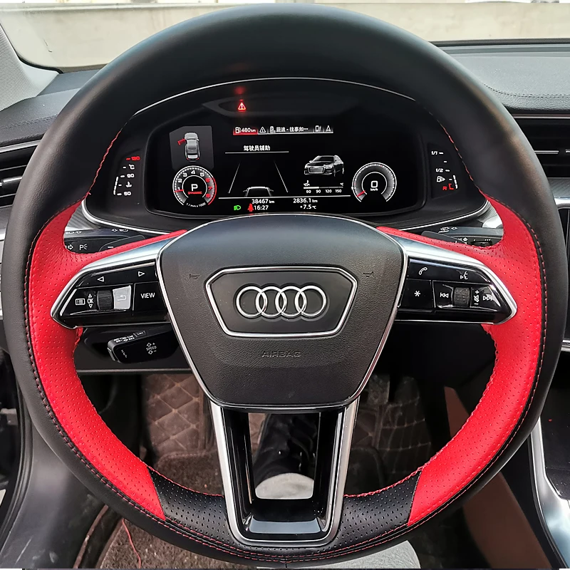 

Для Audi TT A1 A2 A3 A4 A5 A6 A7 A8 Q3 Q5 Q7, самодельная ручка рулевого колеса, чехол, автомобильные аксессуары, кожа