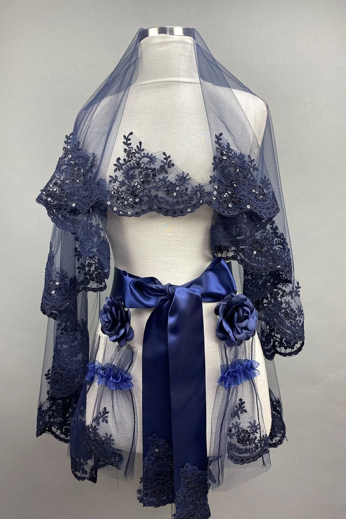 

Bridal Accessories Navy Blue Sequin Bridal Veil Wedding Handmade For Bride And Bridesmaids