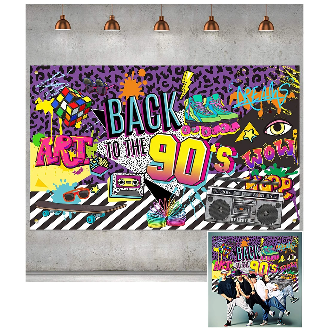 

90s Theme Backdrop Hip Hop Graffiti Back to 90's Party Banner Cake Table Decorations Photo Booth Photography Background studio