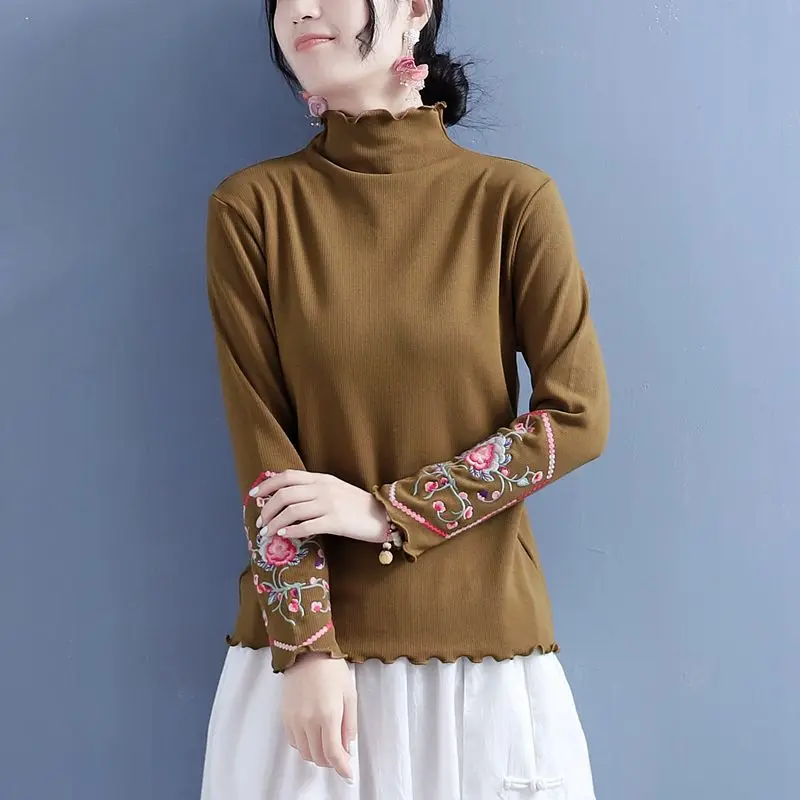 Женский двусторонний бархатный топ с вышивкой и деревянными ушками