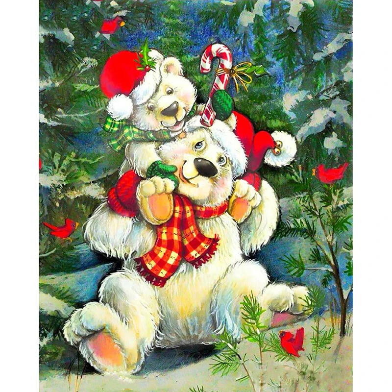 

5D DIY Diamond Painting Christmas Bear Cross Stitch Diamond Embroidery Bear Cartoon Patterns rhinestones Mosaic Christmas Gift
