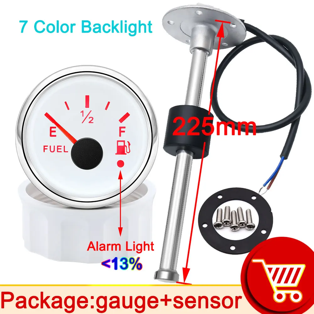 

Датчик уровня топлива 52 мм + датчик уровня топлива 240-33 Ом с 7-цветной подсветкой 12 В ~ 24 В для автомобиля, цифровой датчик уровня топлива, по индивидуальному заказу на лодке