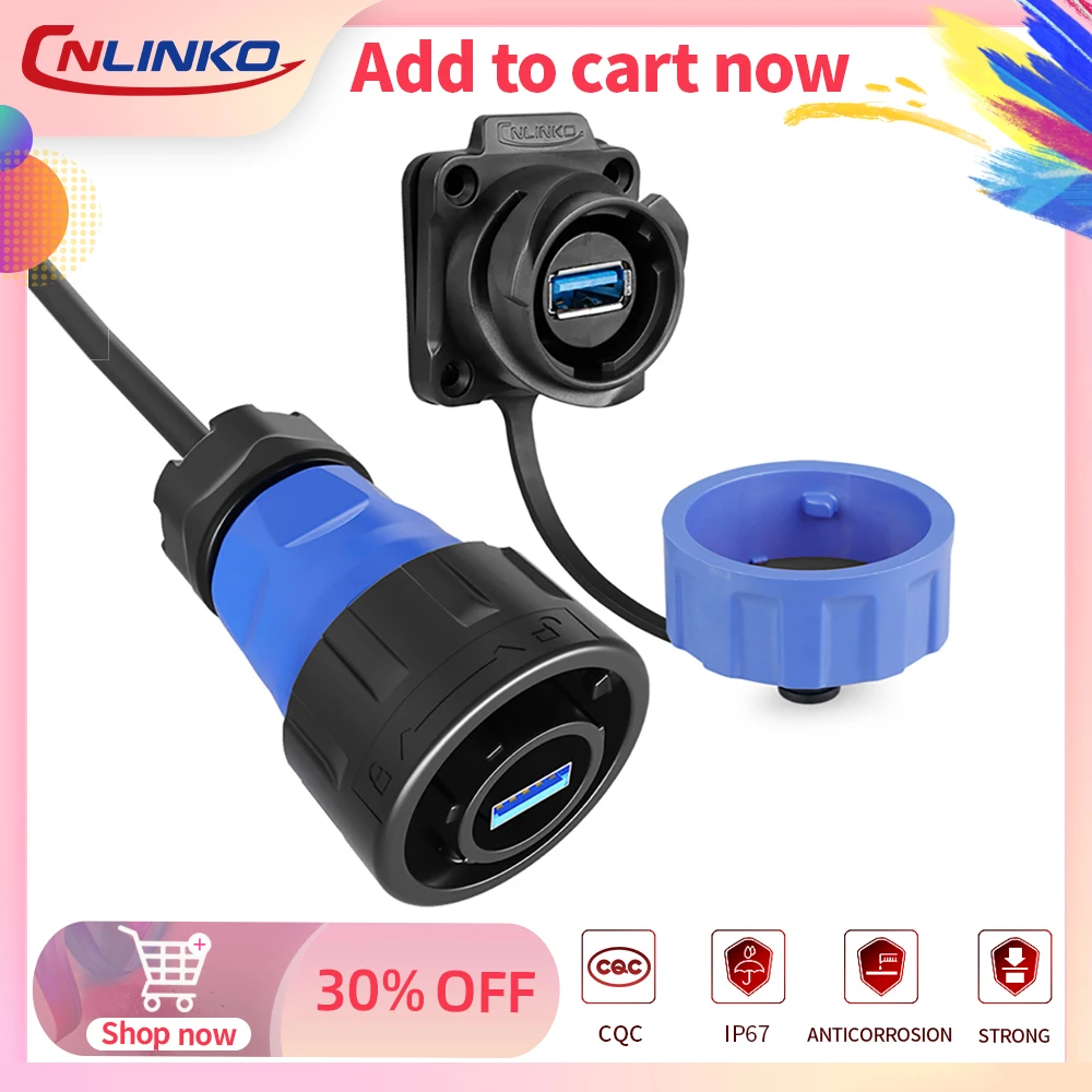 Водонепроницаемый USB-разъем Cnlinko YM24, штепсельная вилка стандарта USB, разъем для зарядки и синхронизации данных IP67