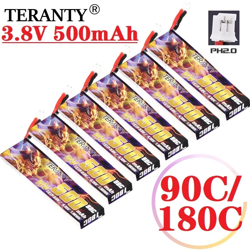 

TERANTY 1S 3.8V 500mah 90C/180C FPV LiPo Battery With PH2.0 Plug For RC FPV Drone M80S Tiny7 Beta75S Emax Tinyhawk Snapper7