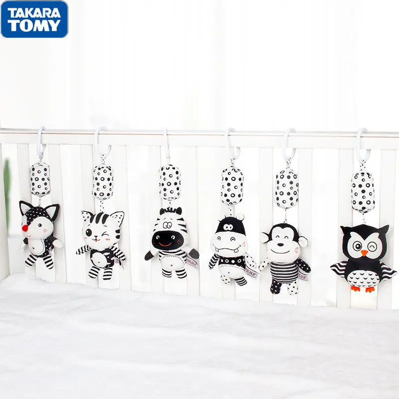 

Newborn Stroller Black And White Wind Chime Bells Soft Plush Rattle Toy Crib Hanging Bell Car Seat Travel Educational Toy Gift