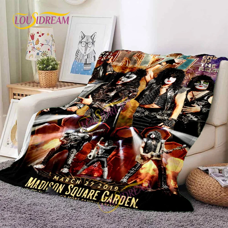 

Latest Kiss Band Print Blankets Famous Heavy Metal Music Personalized Washable Flannel Warm Plush Blanket Sofa Bed Cover Cushion