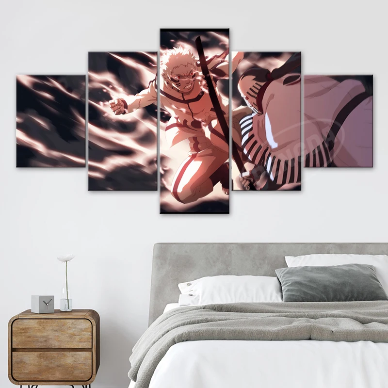 

Uzumaki Naruto Fighting Poster 5 Pieces Classic Anime Canvas Paintings Wall Art Modular Picture Printing Poster Home Decor Frame