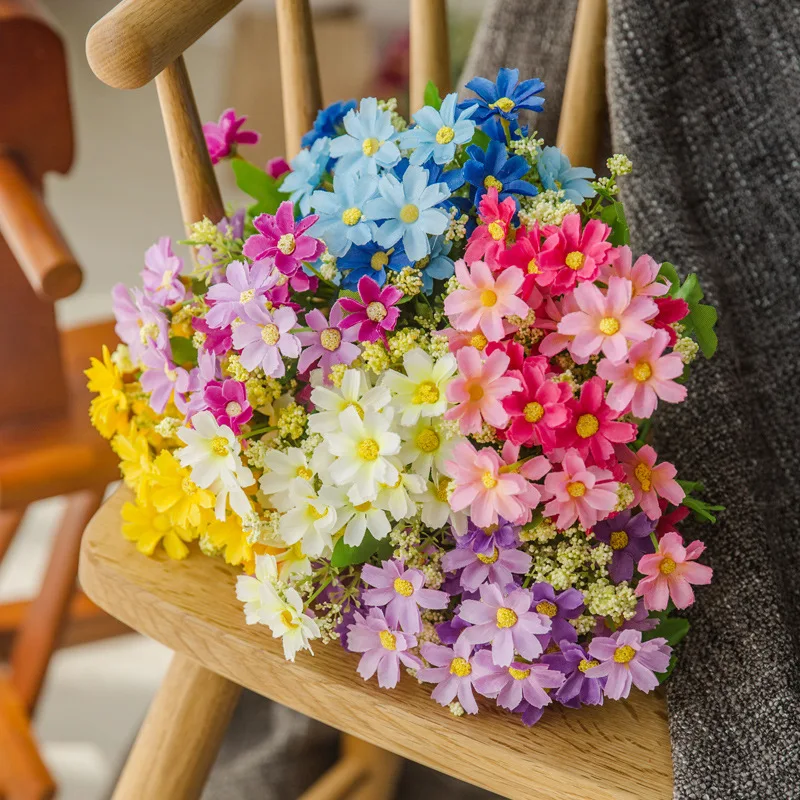 

28 Heads Artificial Daisy Field Daisy Fake Silk Marguerites Flowers Home Office Garden Lawn Craft Art Centerpieces Decoration