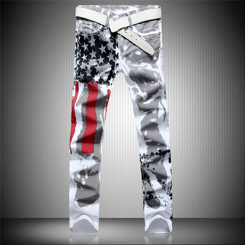 2022 fashion stylish cool mens pants jeans with print graffiti painted denim slim fit white jeans men hip hop rock street wear