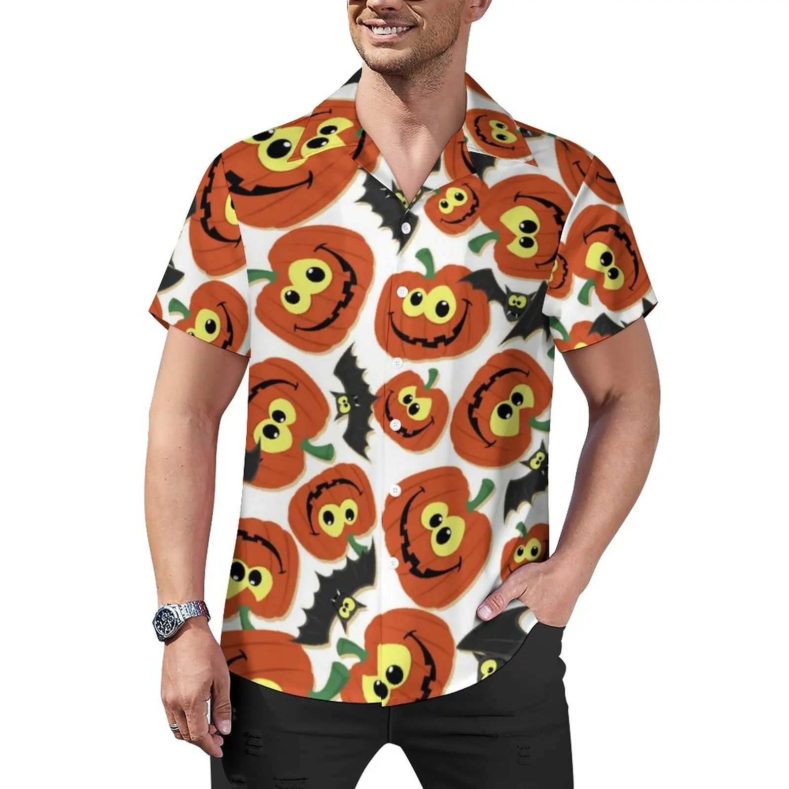 

Рубашка мужская оверсайз с коротким рукавом и принтом летучая мышь