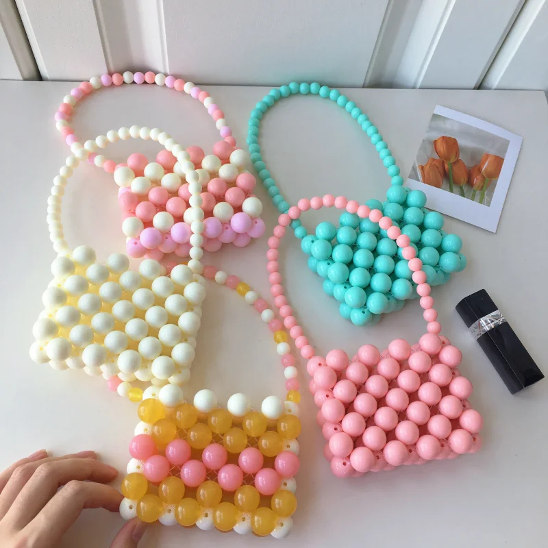 

DIY Customize Women Mini Handmade Beaded Bag Cute Phone Handbag Top-handle Acrylic Ladies Party Purses Design Fashion Celebrity