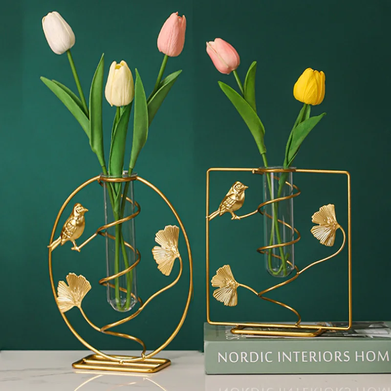 

Ginkgo Biloba Hydroponic Hanging Vase Nordic Wall Decor Living Room Iron Geometric DIY Flower Arrangement Pot Pendant Decoration