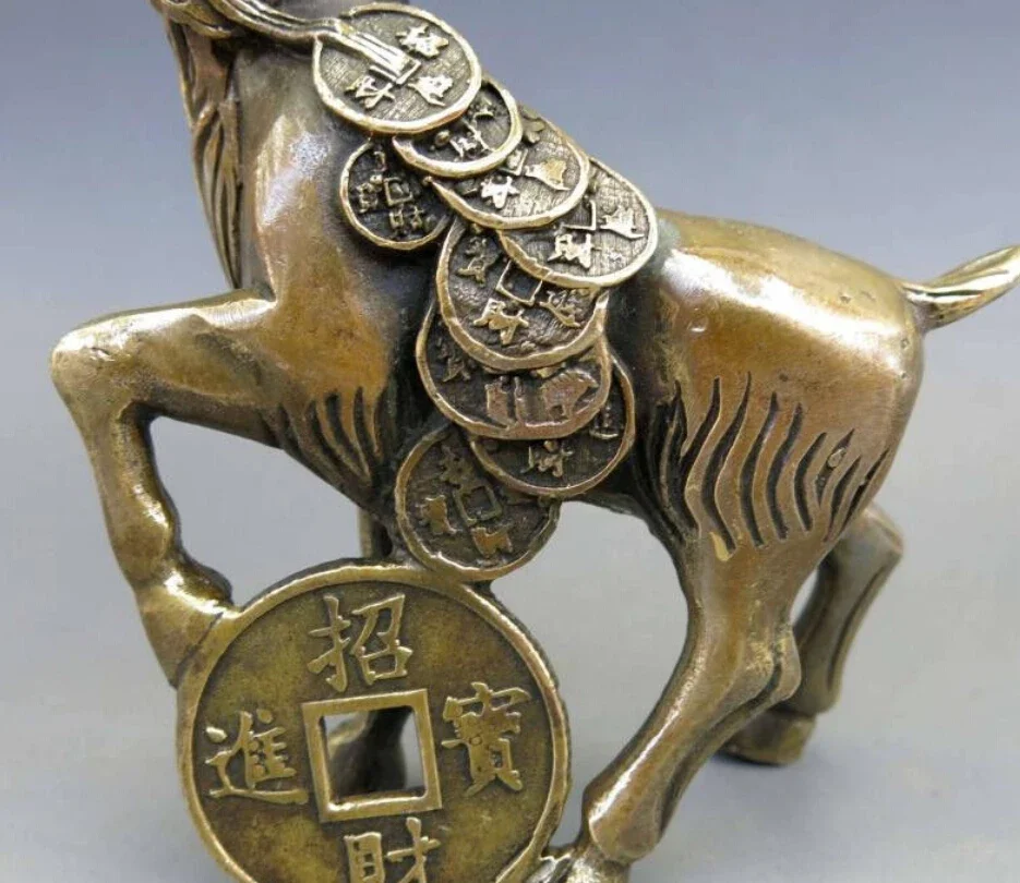 Китайская латунь медь фэн-шуй богатство Юань Бао деньги статуя козы овцы