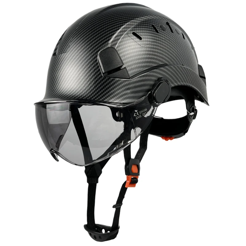 

Carbon Fiber Pattern Safety Helmet With Goggles For Engineer Construction Hard Hat Visor High Quality ABS Work Cap Industrial