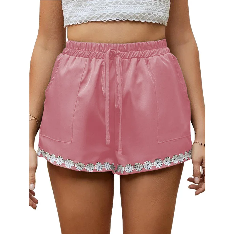 

2022 Summer New Casual Women's Hot Pants Solid Color Lace Loose Elastic Lace-Up Shorts Of European and American Style SJ235