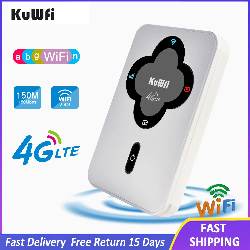 

KuWFi Unlock 3G/4G Lte Mifi Portable Mini Hotspot Large Wireless Pocket Wifi Router With Sim Slot 4G Dongle WiFi Cellular Modem