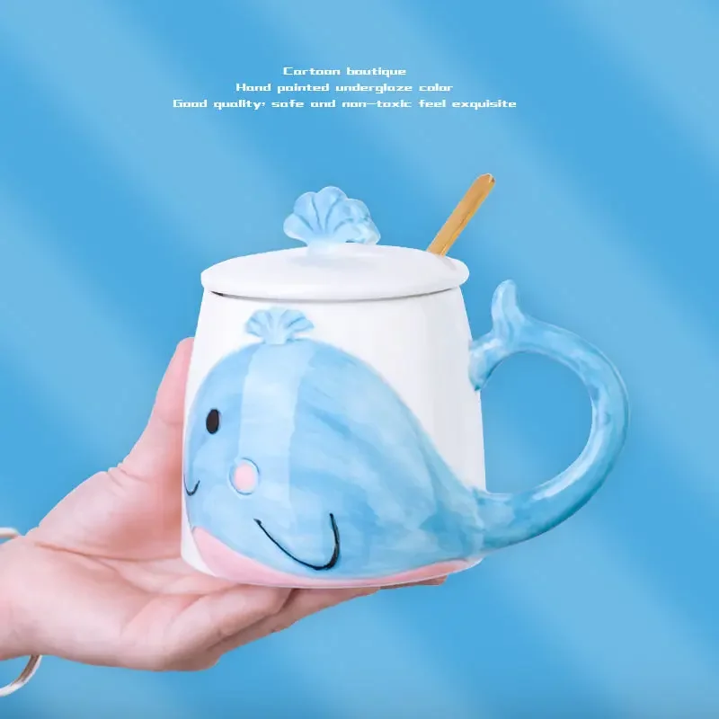 

Light Luxury Whale Ceramic Mug With Lid Spoon Couple Gift Mug for Coffee Cup Original and Funny Cups to Give Away Drinkware Mugs
