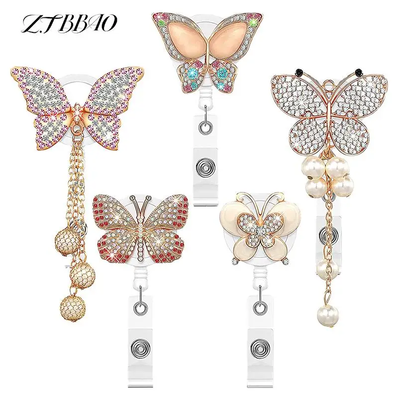 

Diamond ABS Butterfly Card Holder Cilp Work Card Accessories Lanyard Badge Reel ID Tag Name Badge Clip For Hospital Nurse Doctor
