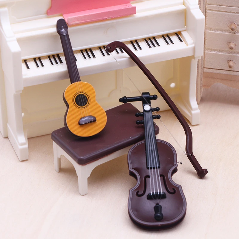 

Dollhouse Mini Violins Miniature Model Ornament Desktop Office Music Guitar Landscape Home Decoration Kids Toys