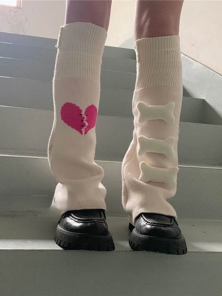 

Y2K Women Goth Bones Patch Knitting Leg Warmer Socks Gothic Lolita Punk Foot Socks Leg Warmers Stockings Harajuku Long Socks