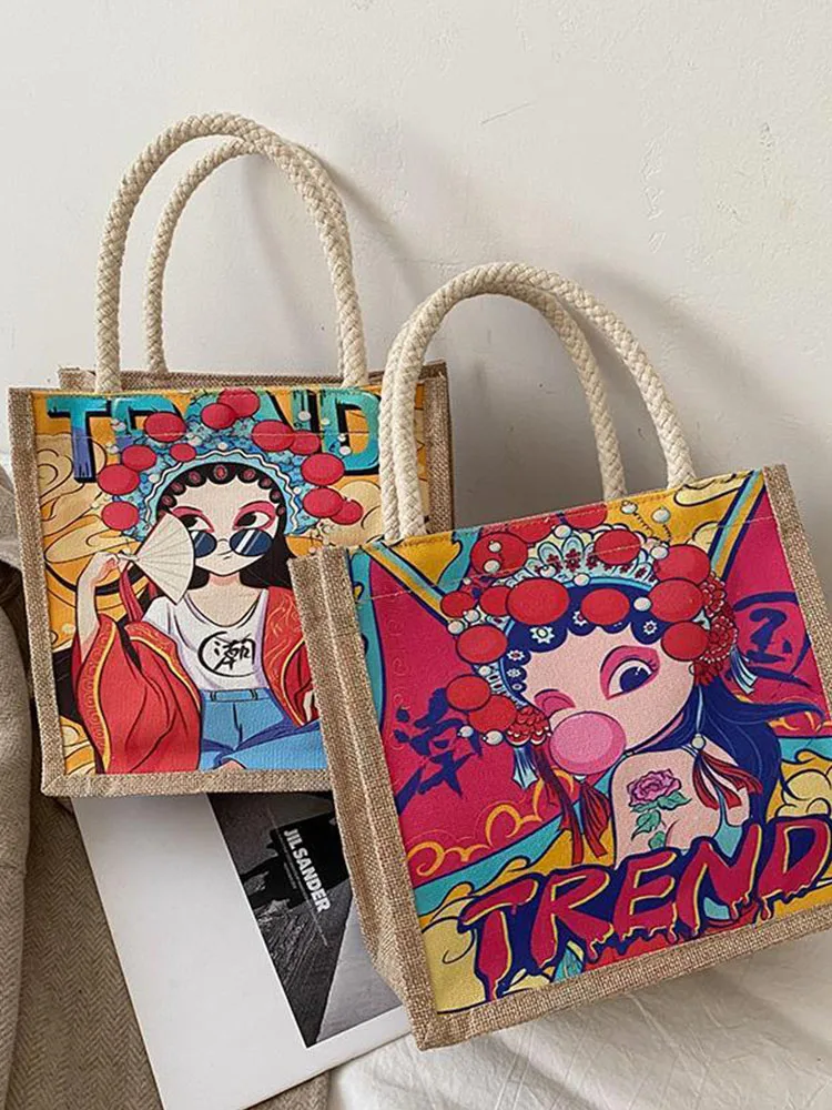 Женская сумка из мешковины японская и корейская модная трендовая мультяшная для