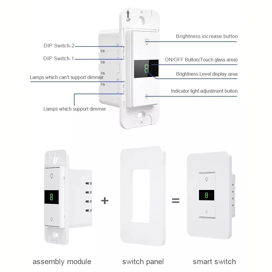 Wifi Tuya Smart Light Dimmer Wall Switch Glass Touch Panel Electrical Wireless Remote Time Control Alexa Google Home Assistant |